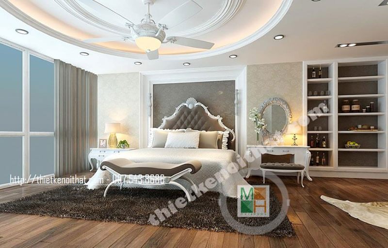 Mẫu giường ngủ với đường cong tân cổ điển, đầu giường bọc da sang trọng cho phòng ngủ